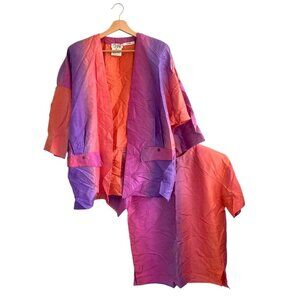 CHAR AMERICAN VINTAGE PURPLE PINK SILK TOP CARDIGAN SET WOMENS SIZE 6